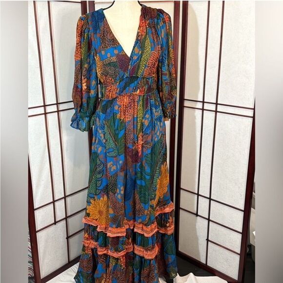 FARM Rio Green and Orange Wrap Dress with V-Neck - Picture 3 of 12